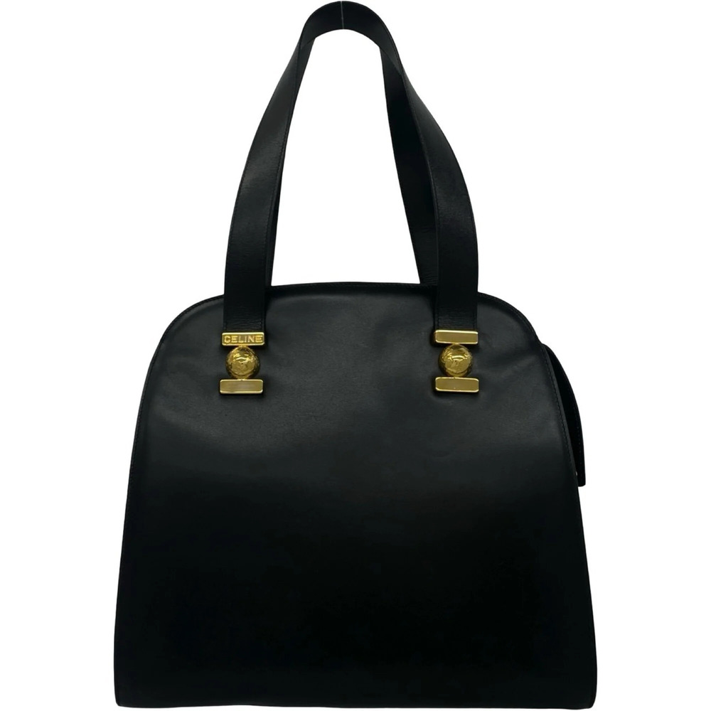 CELINE Vintage Starball Hardware Leather Semi-Shoulder Bag Handbag Black 06421